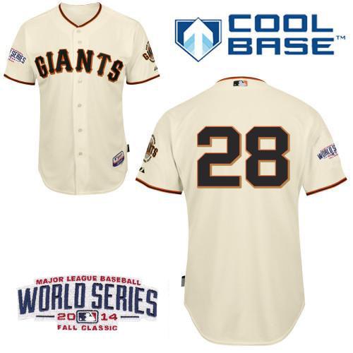 Giants #28 Buster Posey Cream Cool Base W/2014 World Series Patch Stitched MLB Jersey