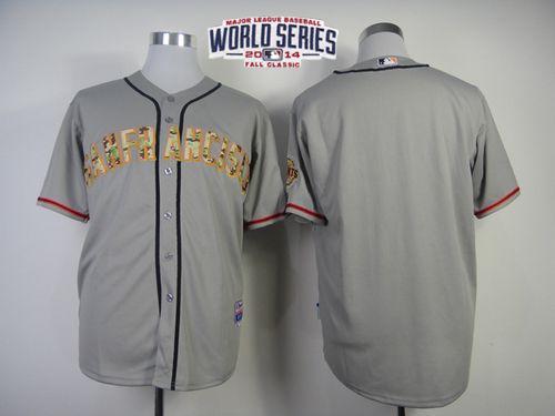 Giants Blank Grey USMC Cool Base W/2014 World Series Patch Stitched MLB Jersey