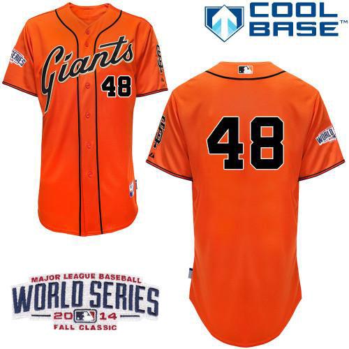 Giants #48 Pablo Sandoval Orange Cool Base W/2014 World Series Patch Stitched MLB Jersey