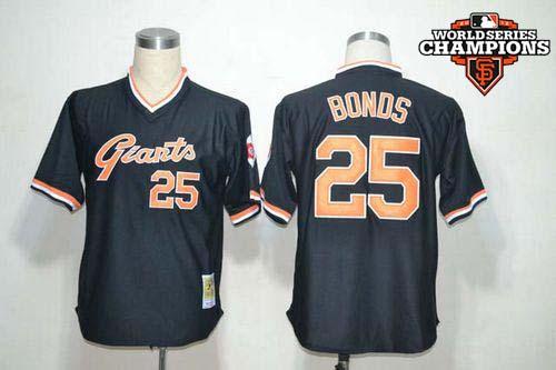 Mitchell And Ness Giants #25 Barry Bonds Black Throwback w/2012 World Series Champion Patch Stitched MLB Jersey