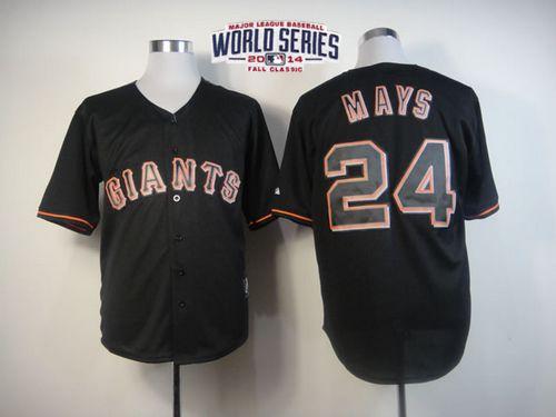 Giants #24 Willie Mays Black Fashion W/2014 World Series Patch Stitched MLB Jersey