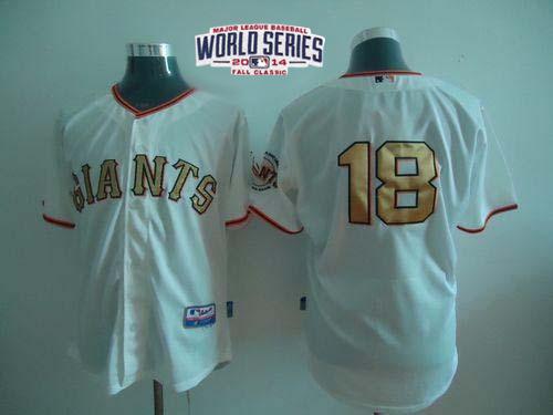 Giants #18 Matt Cain Cream Gold No. W/2014 World Series Patch Stitched MLB Jersey