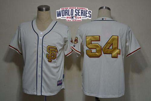 Giants #54 Sergio Romo Cream Gold No. W/2014 World Series Patch Stitched MLB Jersey