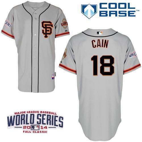 Giants #18 Matt Cain Grey Cool Base Road 2 W/2014 World Series Patch Stitched MLB Jersey