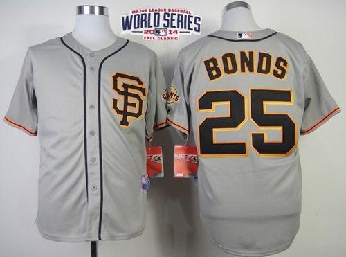 Giants #25 Barry Bonds Grey Cool Base Road 2 W/2014 World Series Patch Stitched MLB Jersey