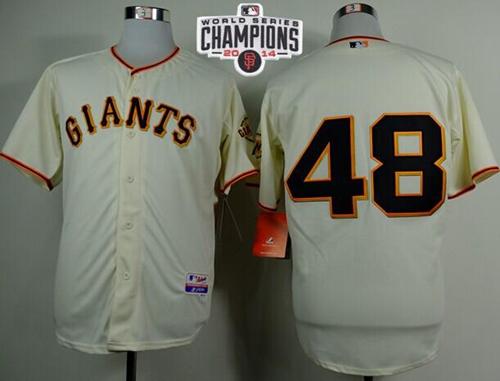 Giants #48 Pablo Sandoval Cream W/2014 World Series Champions Patch Stitched MLB Jersey