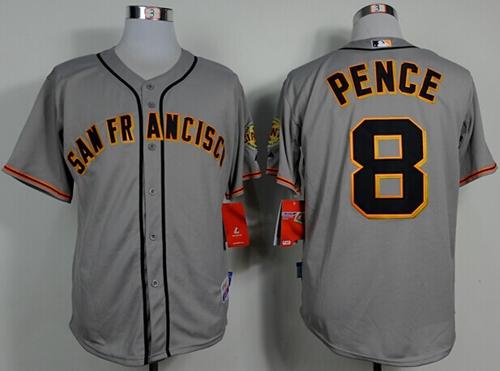Giants #8 Hunter Pence Grey Road Cool Base Stitched MLB Jersey