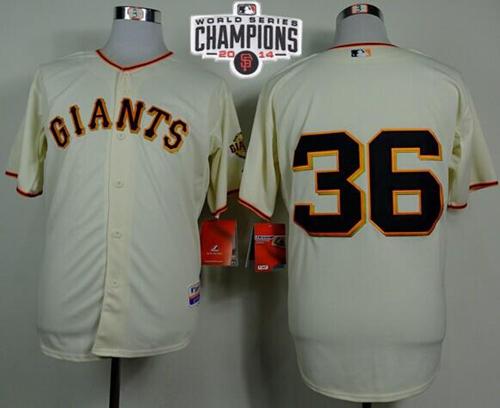 Giants #36 Gaylord Perry Cream Home Cool Base W/2014 World Series Champions Stitched MLB Jersey