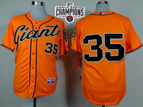 Giants #35 Brandon Crawford Orange Alternate Cool Base W/2014 World Series Champions Stitched MLB Jersey