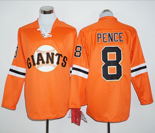Giants #8 Hunter Pence Orange Long Sleeve Stitched MLB Jersey