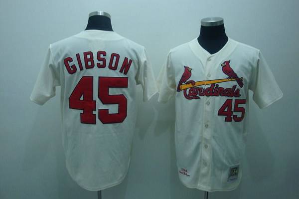 Mitchell and Ness Cardinals #45 Bob Gibson Stitched Cream Throwback MLB Jersey