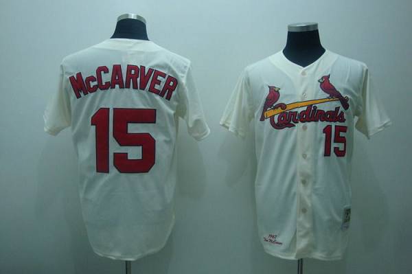 Mitchell and Ness Cardinals #15 Tim McCarver Stitched Cream Throwback MLB Jersey