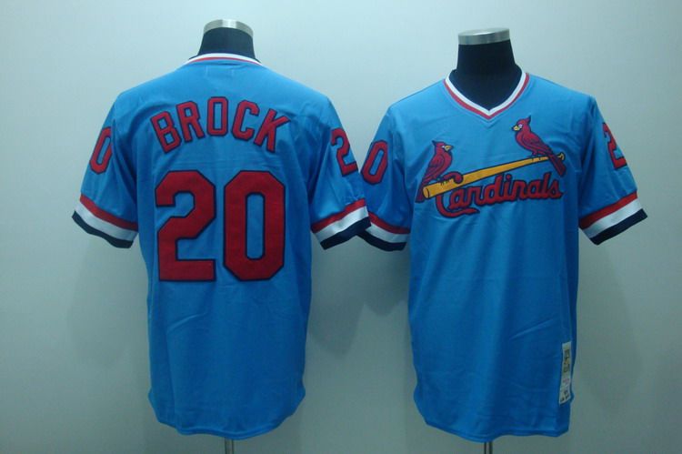 Mitchell and Ness Cardinals #20 Lou Brock Stitched Blue Throwback MLB Jersey
