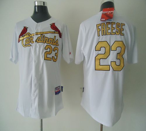 Cardinals #23 David Freese White(Gold No.) Cool Base Stitched MLB Jersey