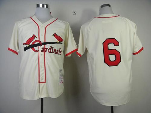 Mitchell And Ness Cardinals #6 Stan Musial Cream Stitched MLB Throwback Jersey