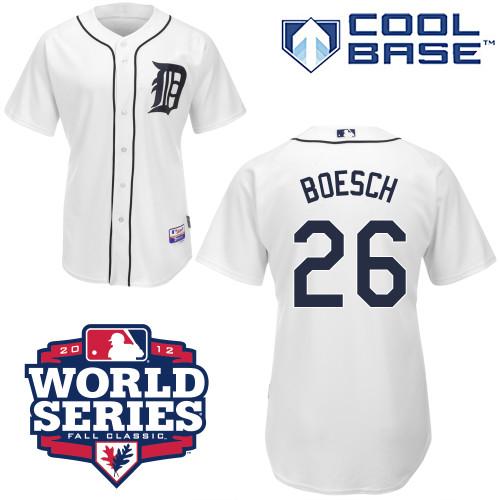 Tigers #26 Brennan Boesch White Cool Base w/2012 World Series Patch Stitched MLB Jersey