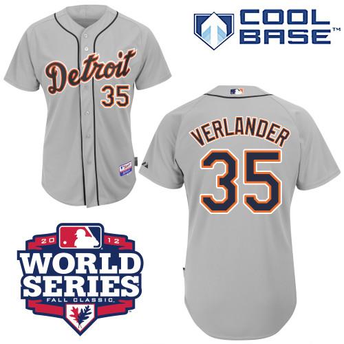 Tigers #35 Justin Verlander Grey Cool Base w/2012 World Series Patch Stitched MLB Jersey