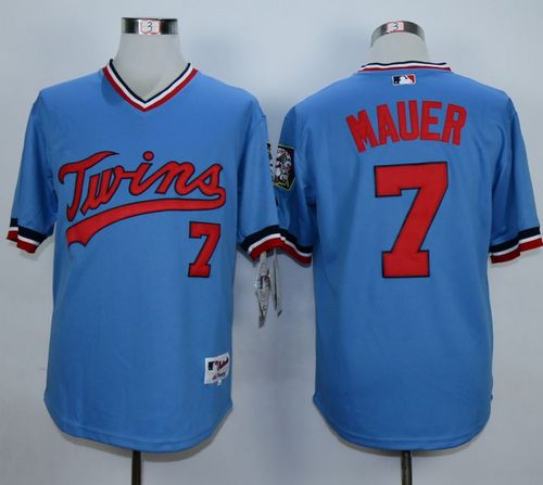 Twins #7 Joe Mauer Light Blue 1984 Turn Back The Clock Stitched MLB Jersey