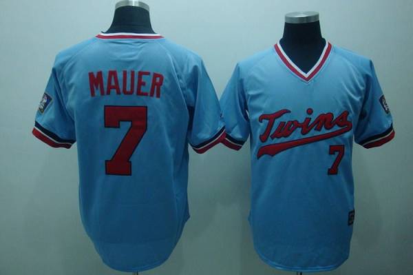 Twins #7 Joe Mauer Light Blue Cooperstown Throwback Stitched MLB Jersey