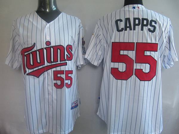 Twins #55 Matt Capps White(Blue Strip) Cool Base Stitched MLB Jersey