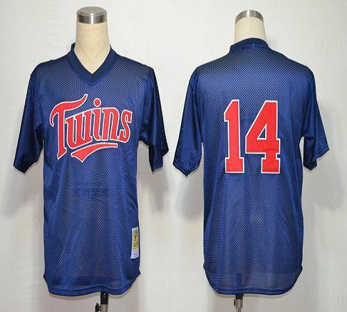 Mitchell And Ness 1991 Twins #14 Kent Hrbek Navy Blue Stitched MLB Jersey