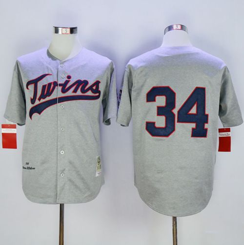 Mitchell And Ness 1969 Twins #34 Kirby Puckett Grey Throwback Stitched MLB Jersey