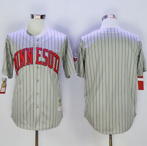 Mitchell And Ness Twins Blank Grey Strip Throwback Stitched MLB Jersey