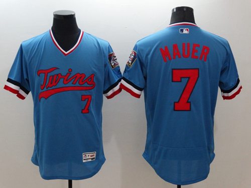 Twins #7 Joe Mauer Light Blue Flexbase Authentic Collection Cooperstown Stitched MLB Jersey