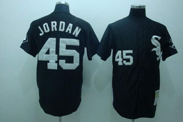 Mitchell and Ness White Sox #45 Michael Jordan Stitched Black Throwback MLB Jersey