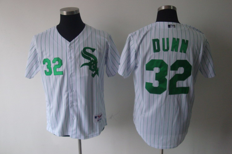 White Sox #32 Adam Dunn White With Green Strip Stitched MLB Jerseys