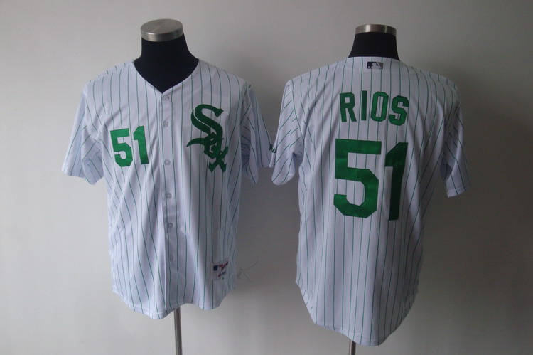 White Sox #51 Alex Rios White Green Strip Stitched MLB Jerseys