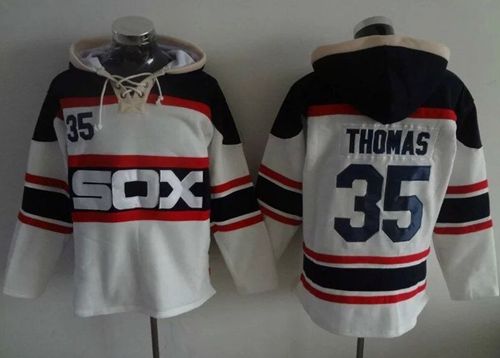 White Sox #35 Frank Thomas White Sawyer Hooded Sweatshirt Alternate Home MLB Hoodie