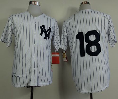 Mitchell and Ness 1956 Yankees #18 Don Larsen White Throwback Stitched MLB Jersey