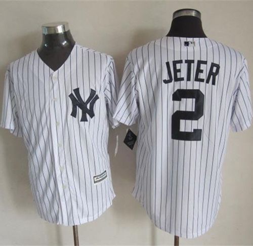 Yankees #2 Derek Jeter New White Strip Cool Base Stitched MLB Jersey