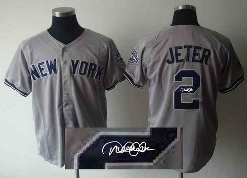 Yankees #2 Derek Jeter Grey Autographed Stitched MLB Jersey