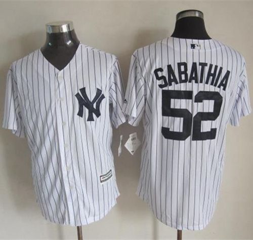 Yankees #52 C.C. Sabathia New White Strip Cool Base Stitched MLB Jersey