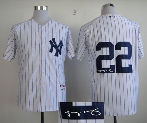 Yankees #22 Jacoby Ellsbury White Autographed Stitched MLB Jersey