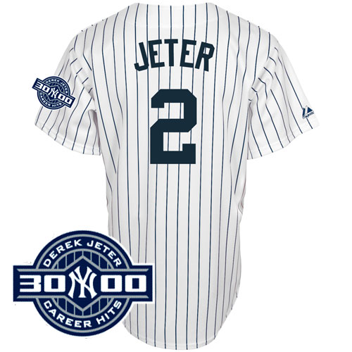 Yankees #2 Derek Jeter White W/3000 Hits Patch Stitched MLB Jersey