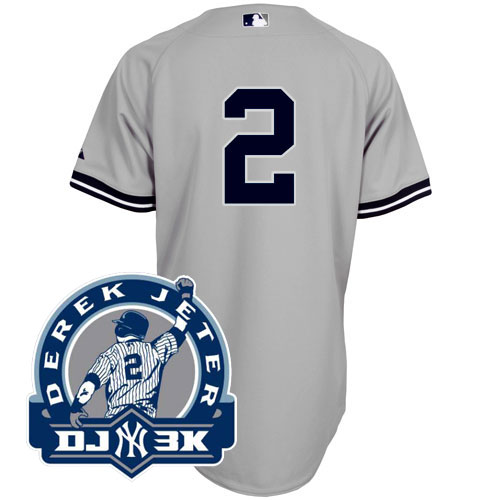 Yankees #2 Derek Jeter Grey With DJ 3K Patch Stitched MLB Jersey