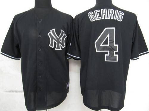 Yankees #4 Lou Gehrig Black Fashion Stitched MLB Jersey