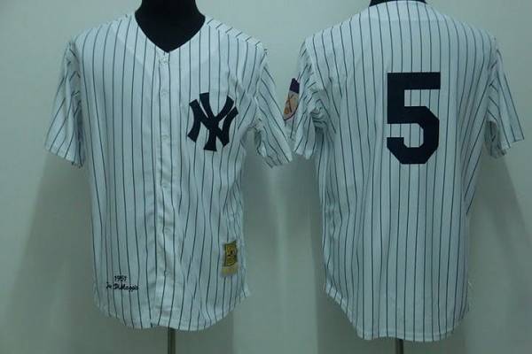 Mitchelland Ness Yankees #5 Joe DiMaggio Stitched White Throwback MLB Jersey