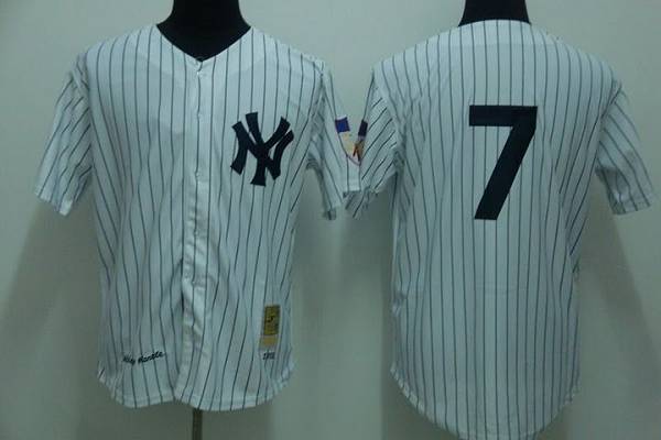 Mitchelland Ness Yankees #7 Mickey Mantle Stitched White Throwback MLB Jersey