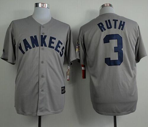 Mitchell And Ness 75TH Yankees #3 Babe Ruth Grey Throwback Stitched MLB Jersey