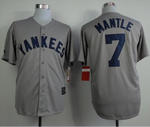 Mitchell And Ness 75TH Yankees #7 Mickey Mantle Grey Throwback Stitched MLB Jersey