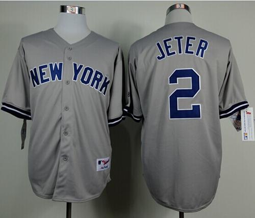 Yankees #2 Derek Jeter Grey Name On Back Stitched MLB Jersey