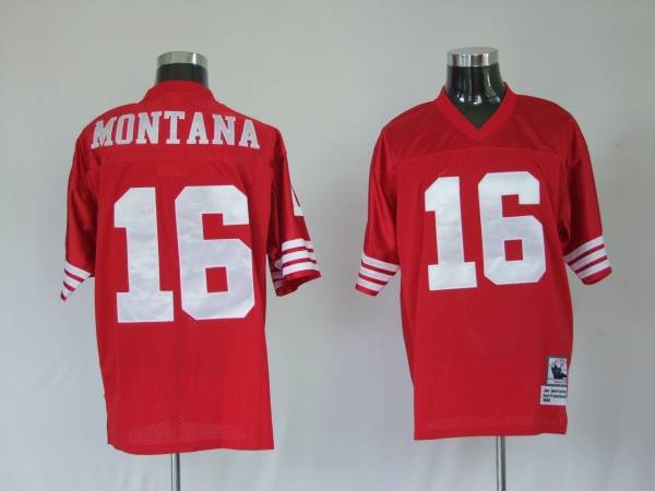 Mitchell and Ness 49ers Joe Montana #16 Stitched Red NFL Jersey