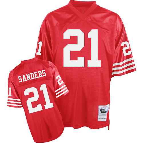Mitchell and Ness 49ers #21 Deion Sanders Stitched Red NFL Jersey