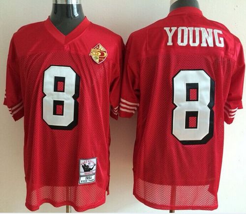 Mitchell And Ness 50TH 49ers #8 Steve Young Red Stitched Throwback NFL Jersey