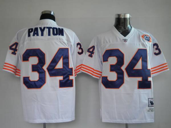Mitchell & Ness Bears #34 Walter Payton White With Big Number Bear Patch Stitched Throwback NFL Jersey