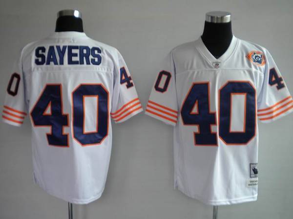 Mitchell & Ness Bears #40 Gale Sayers White With Big Number Bear Patch Stitched Throwback NFL Jersey